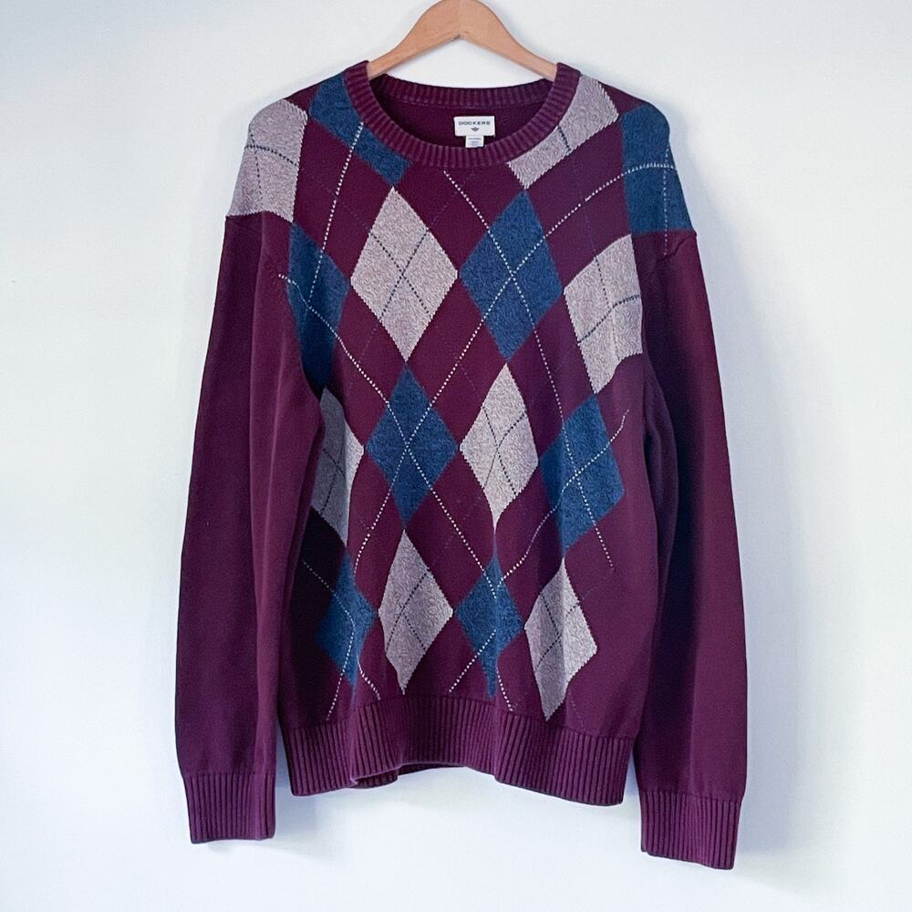 Vintage Dockers Argyle Sweater XL Y2K Cotton Preppy Old Money Academia Grandpa